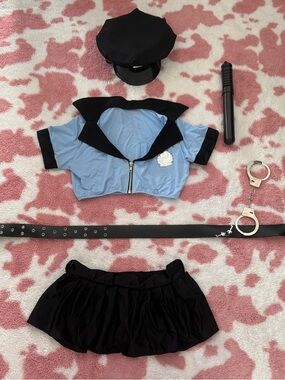 Sexy Police Costume Set - Light Blue & Black Crop Top with Skirt